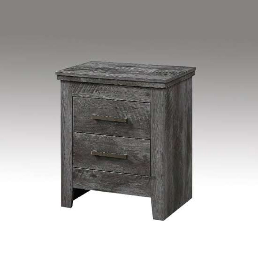 Furniture * | Budget Simple Relax 2 Drawers Wooden Nightstand In Rustic Gray Oak Finish