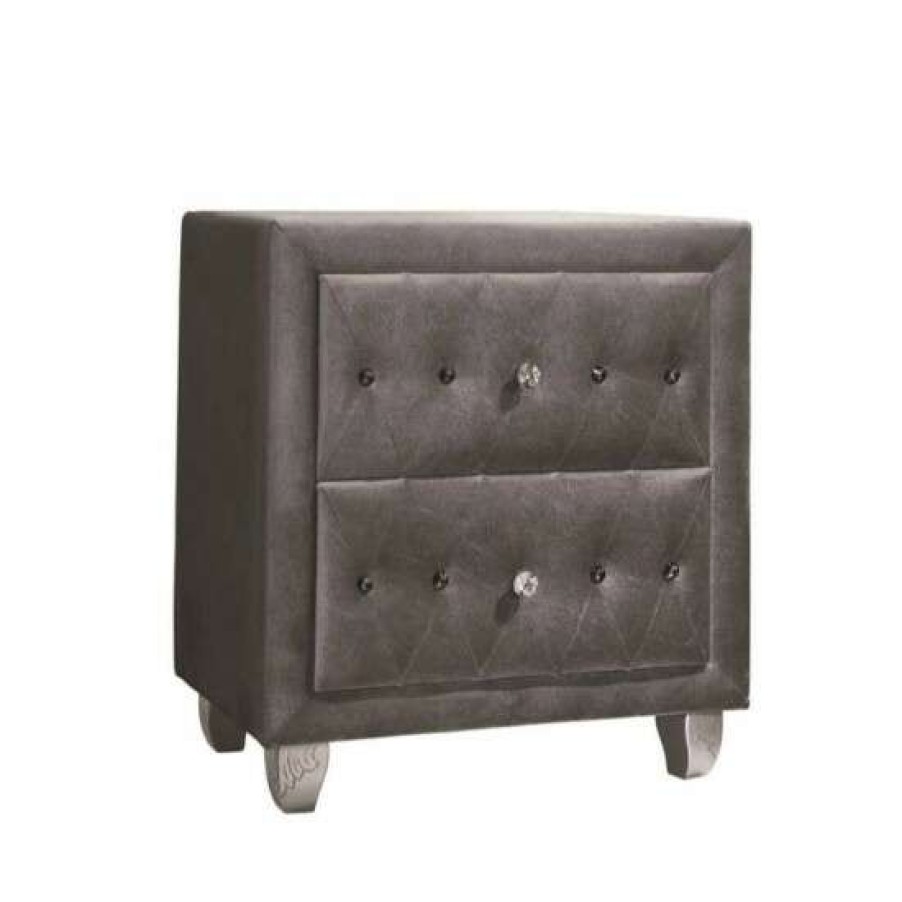 Furniture * | Top 10 Simple Relax 2 Drawers Fabric Upholstered Nightstand In Grey