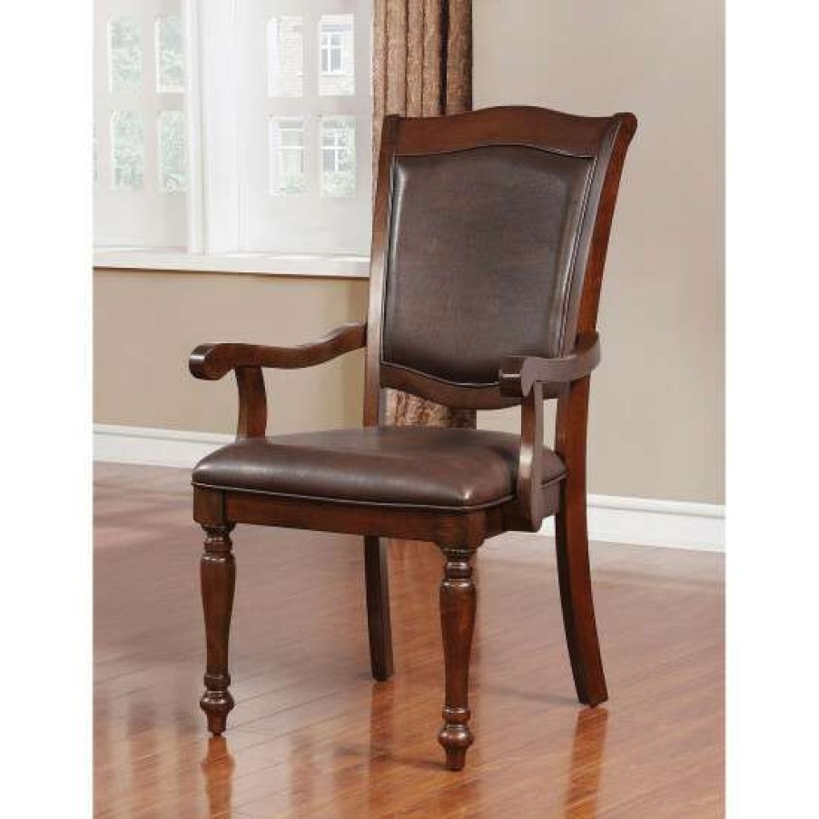 Furniture * | Cheap Simple Relax Set Of 2 Leatherette Arm Chair In Brown Cherry