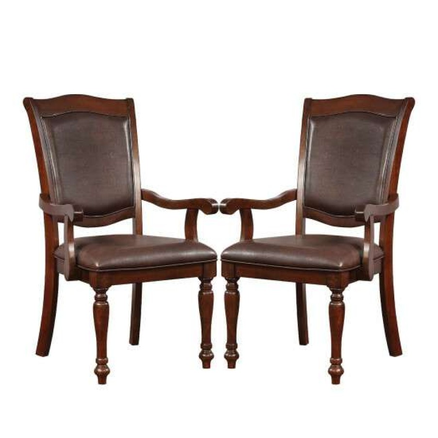 Furniture * | Cheap Simple Relax Set Of 2 Leatherette Arm Chair In Brown Cherry