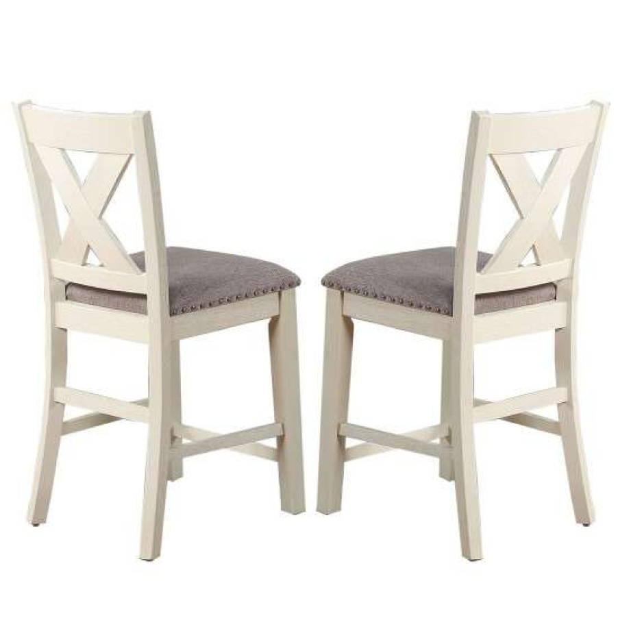 Furniture * | Flash Sale Simple Relax Set Of 2 Counter Hight Chairs With X-Cross Back In White And Grey