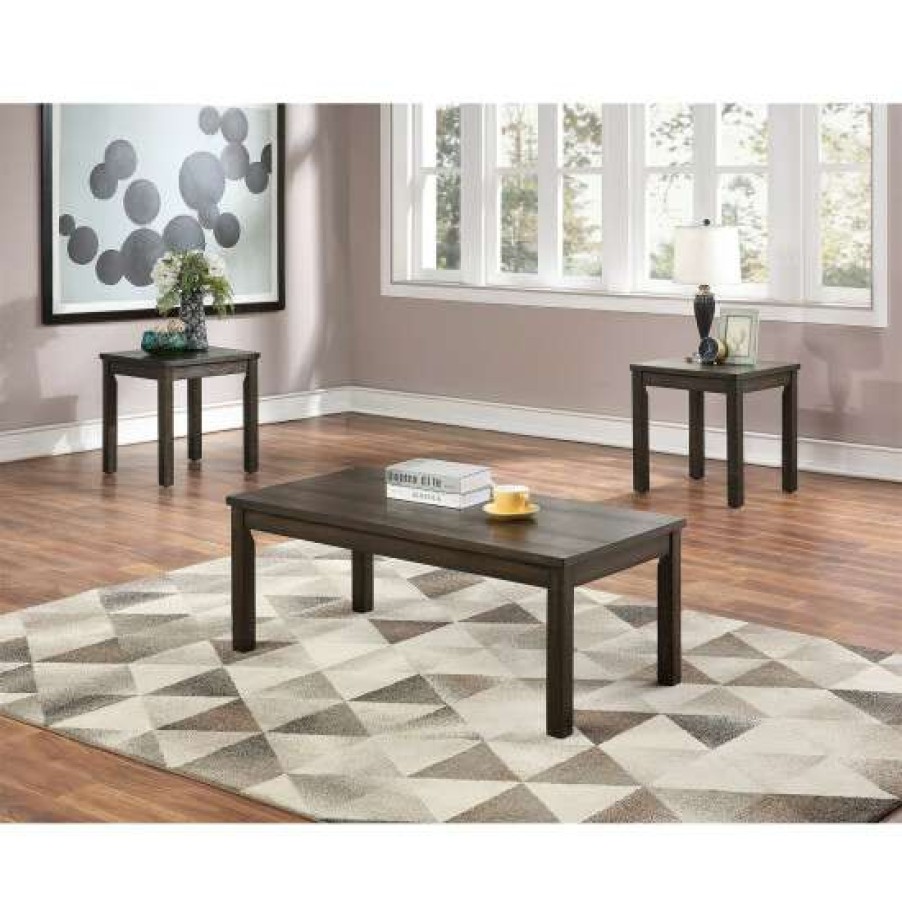 Furniture * | Budget Simple Relax Pine Wood 3 Piece Coffee Table Set In Dark Brown