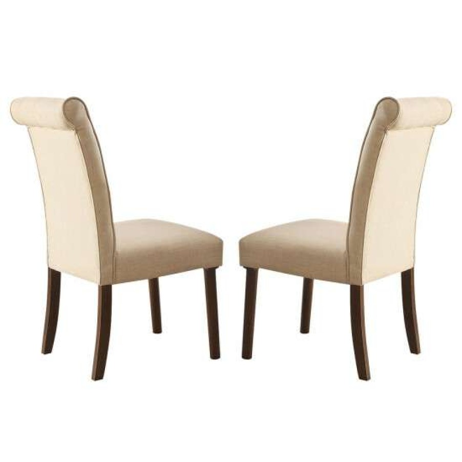 Furniture * | Wholesale Simple Relax Set Of 2 Beige Linen Upholstered Side Chair In Walnut Finish