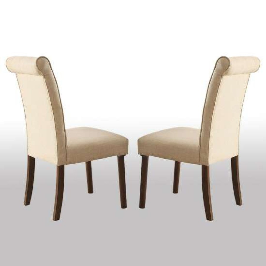 Furniture * | Wholesale Simple Relax Set Of 2 Beige Linen Upholstered Side Chair In Walnut Finish