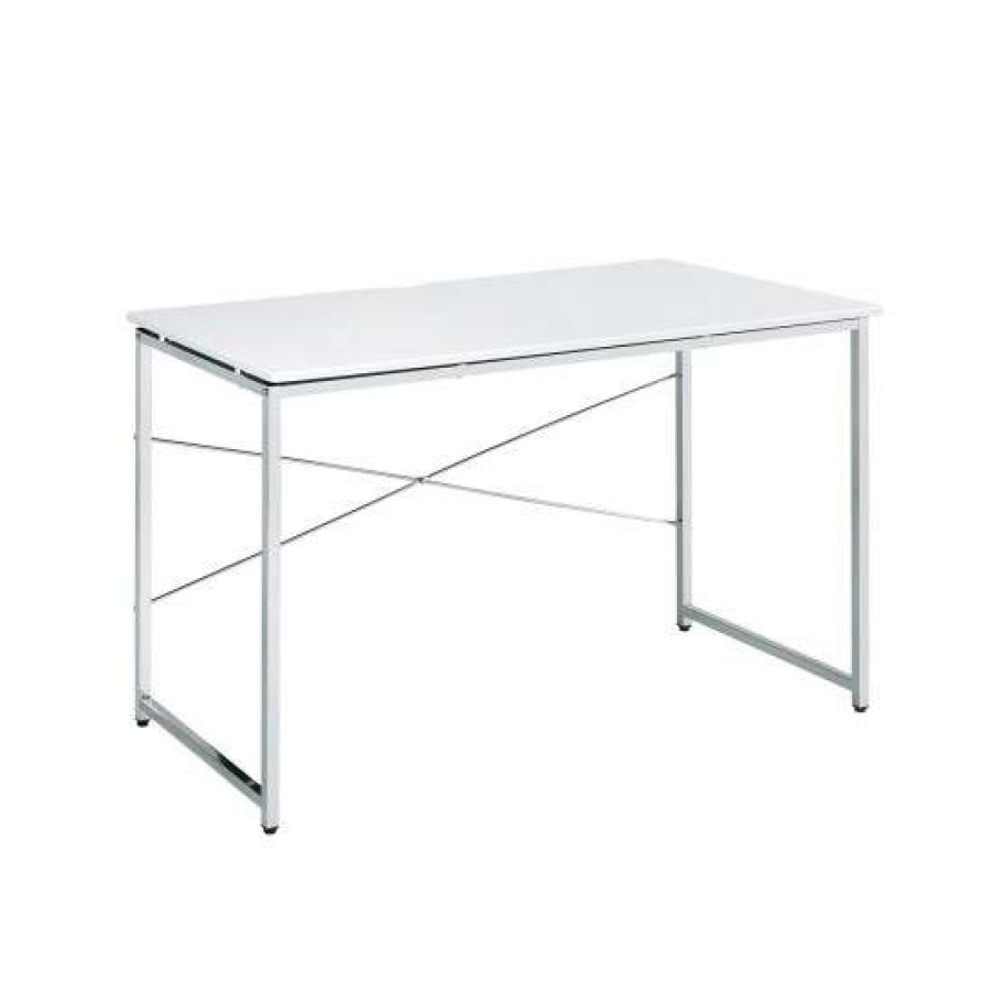 Furniture * | Hot Sale Simple Relax Rectangular Vanity Desk With Metal Frame In White And Chrome