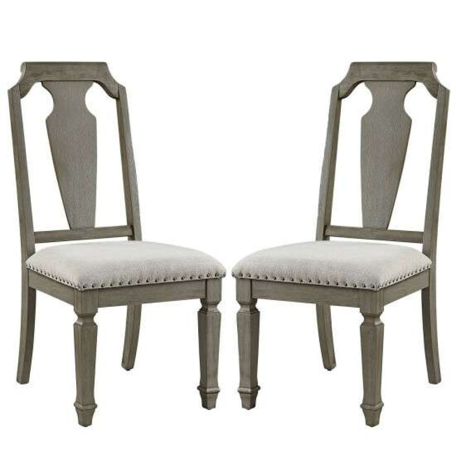 Furniture * | Hot Sale Simple Relax Set Of 2 Beige Linen Side Chair In Weathered Oak