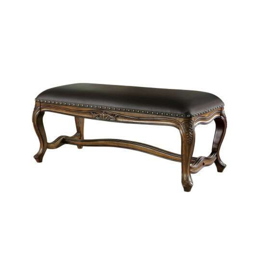 Furniture * | Buy Simple Relax Upholstered Wood Bench With Trestle, Brown And Black