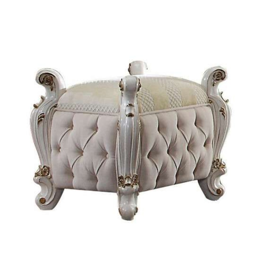 Furniture * | Best Deal Simple Relax Upholstered Vanity Stool With Button Tufted In Antique Pearl