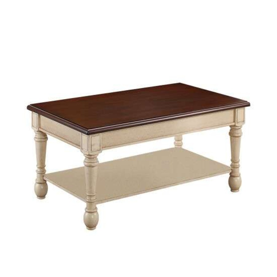 Furniture * | Budget Simple Relax Wood Coffee Table With Drawer In Dark Cherry And Antique White