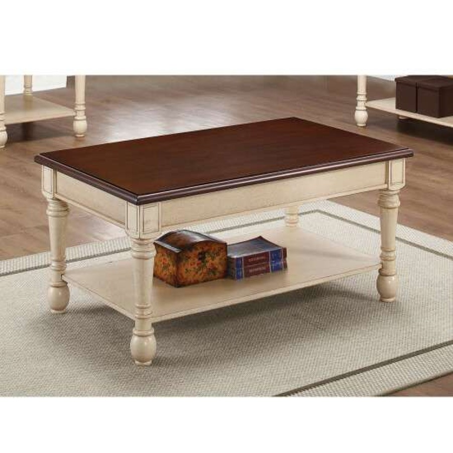 Furniture * | Budget Simple Relax Wood Coffee Table With Drawer In Dark Cherry And Antique White