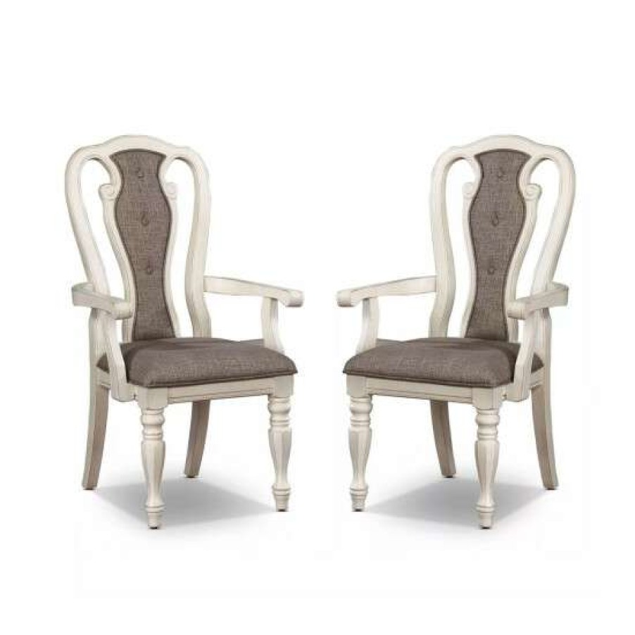 Furniture * | Outlet Simple Relax Set Of 2 Arm Chair With Button Tufted In White Wash And Ash Brown