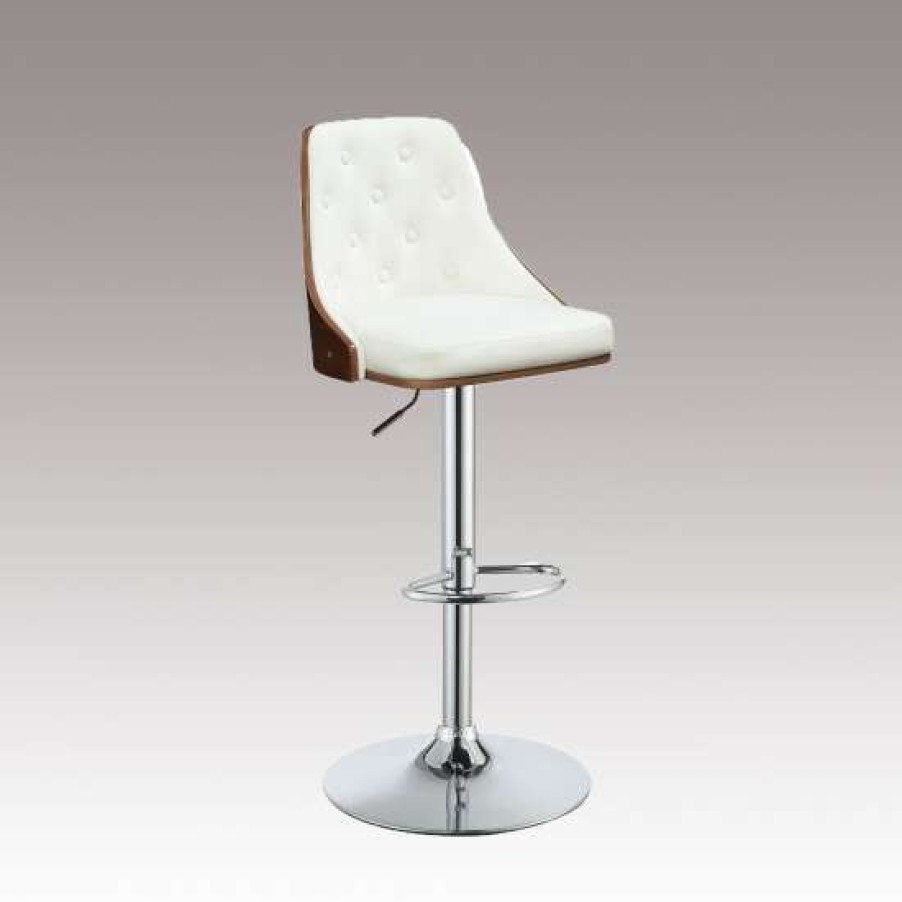 Furniture * | Budget Simple Relax Leatherette Adjustable Stool With Swivel In White And Walnut