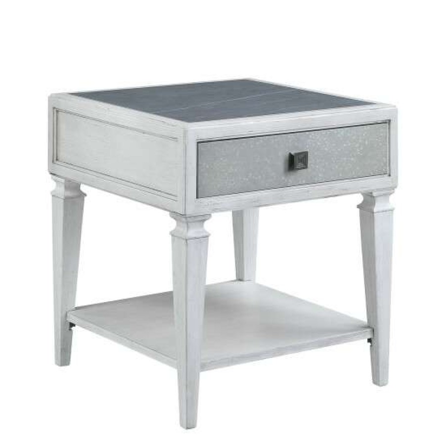 Furniture * | Wholesale Simple Relax 1 Drawer And 1 Open Shelf End Table In Rustic Gray And Weathered White