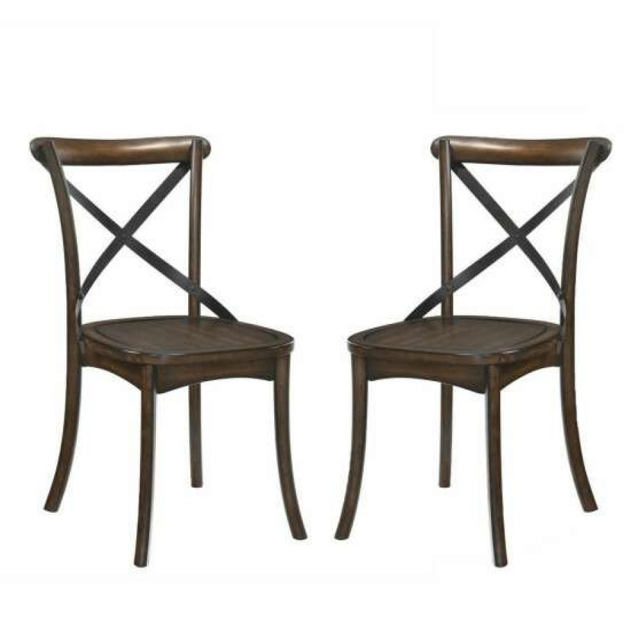 Furniture * | Flash Sale Simple Relax Set Of 2 Wood Side Chair In Dark Oak And Black