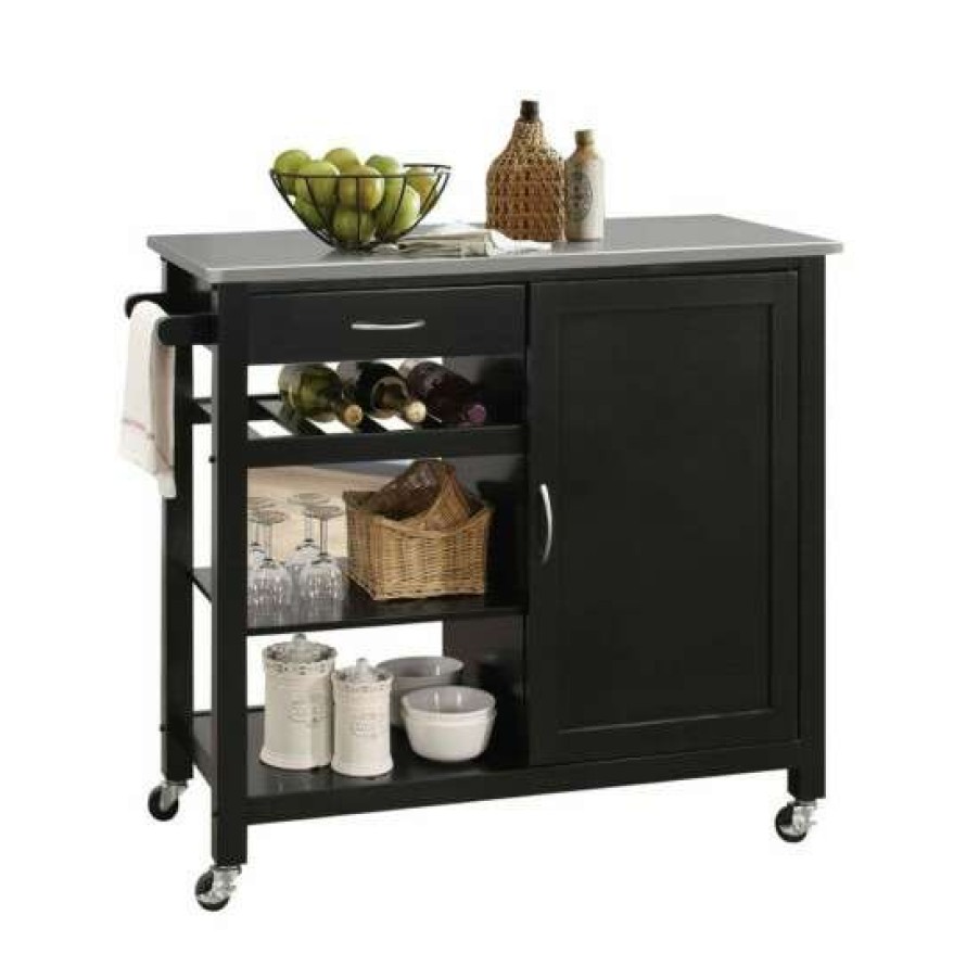 Kitchen & Dining * | Best Reviews Of Simple Relax Wood Kitchen Cart With Storage Space In Gray And Black