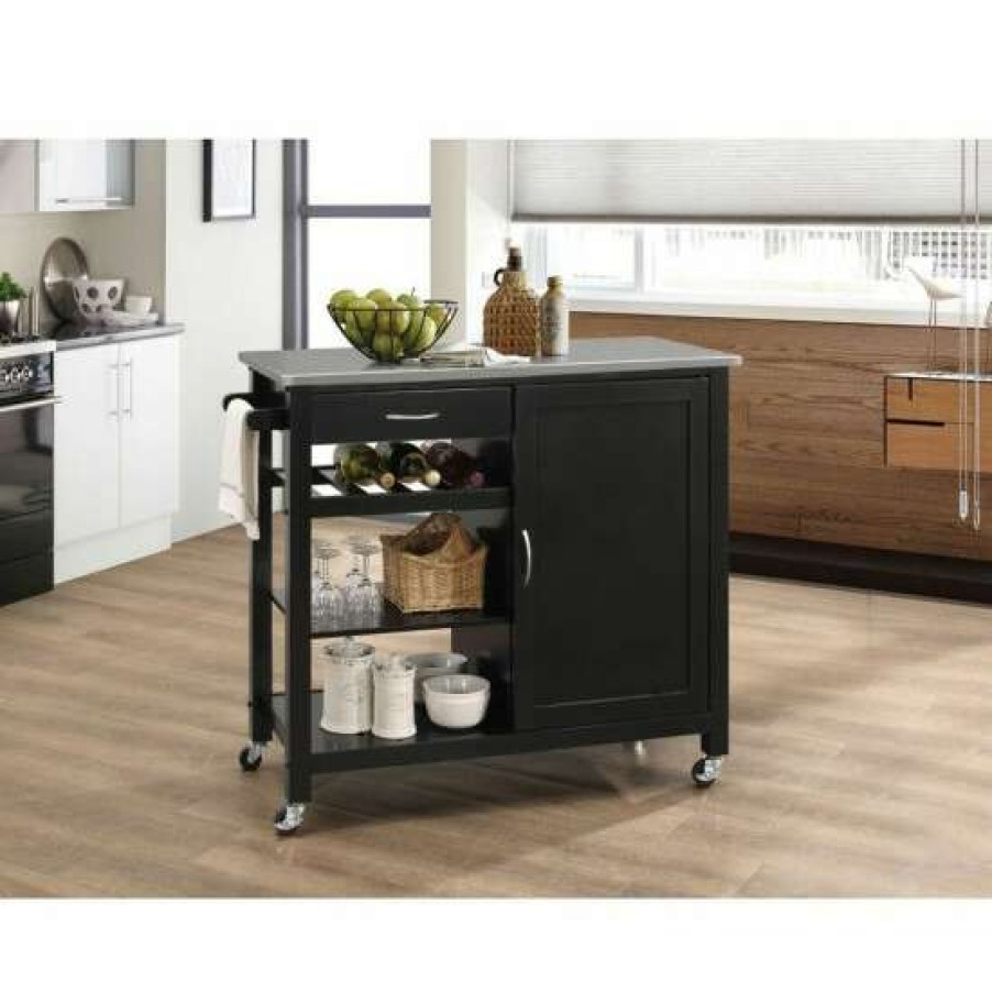 Kitchen & Dining * | Best Reviews Of Simple Relax Wood Kitchen Cart With Storage Space In Gray And Black