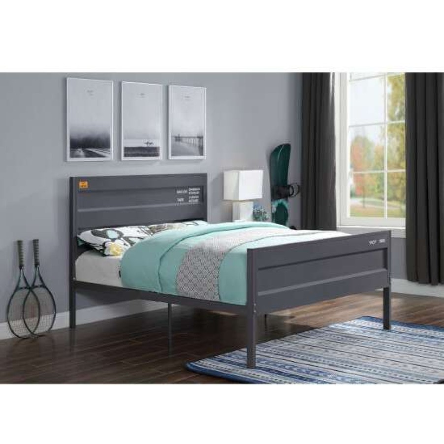 Furniture * | Discount Simple Relax Metal Frame Panel Bed In Gunmetal Finish