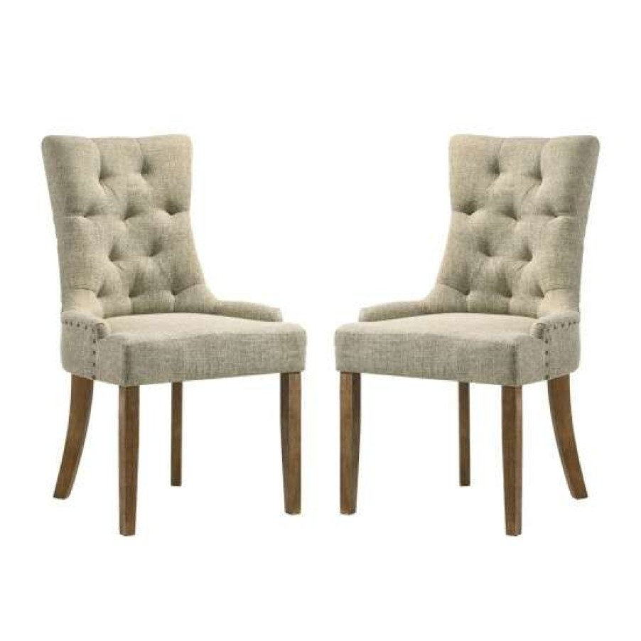 Furniture * | Cheapest Simple Relax Set Of 2 Beige Fabric Side Chair In Salvaged Oak Finish