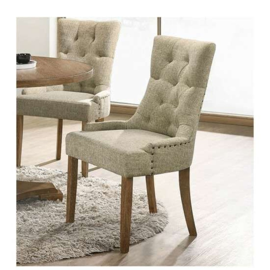 Furniture * | Cheapest Simple Relax Set Of 2 Beige Fabric Side Chair In Salvaged Oak Finish