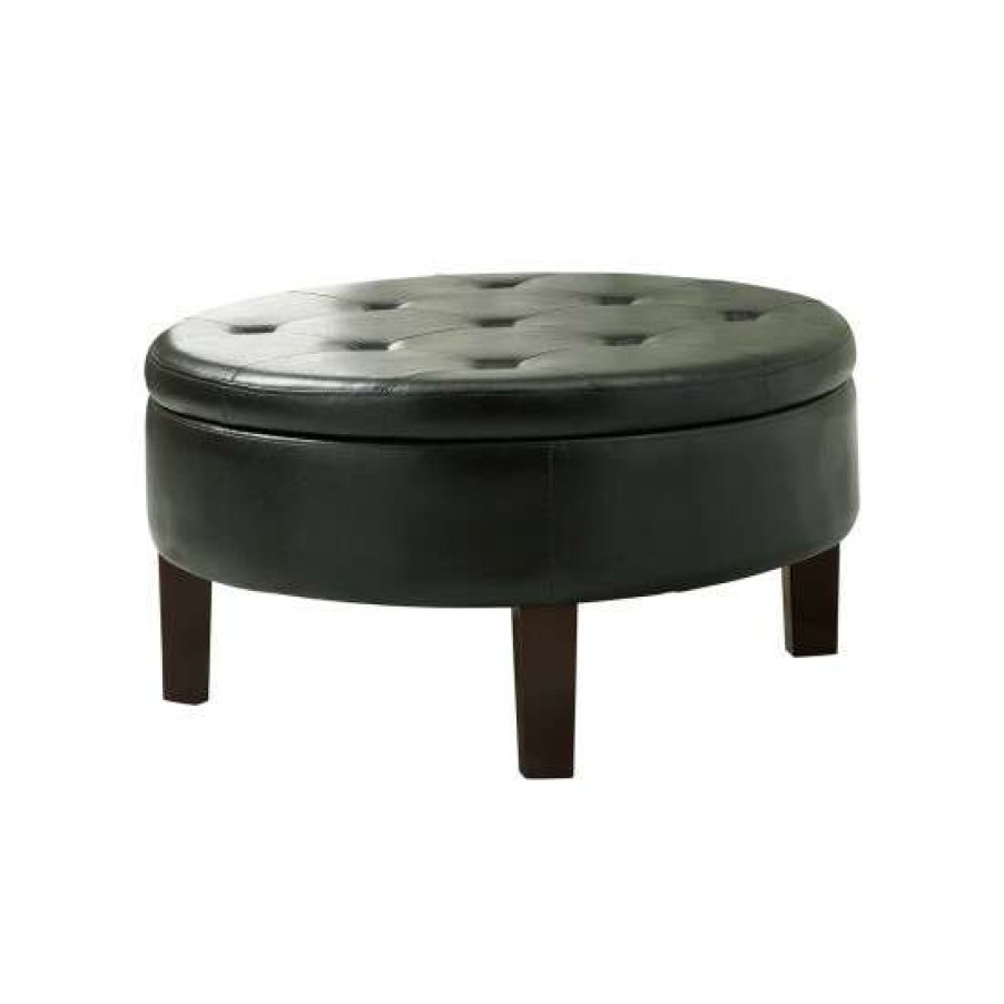 Furniture * | Cheap Simple Relax Round Tufted Upholstered Storage Ottoman Dark Brown