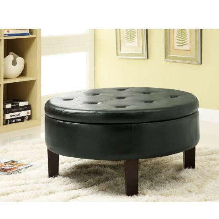 Furniture * | Cheap Simple Relax Round Tufted Upholstered Storage Ottoman Dark Brown