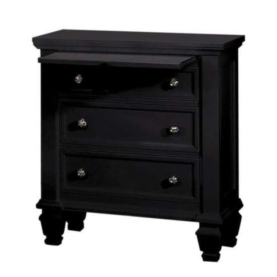 Furniture * | Coupon Simple Relax Wood Nightstand With 3 Drawers In Black