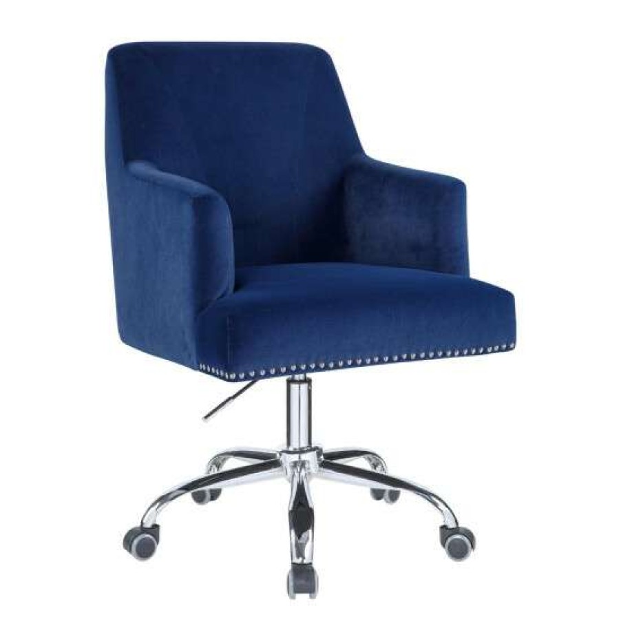 Furniture * | New Simple Relax Blue Velvet Office Chair In Chrome Finish