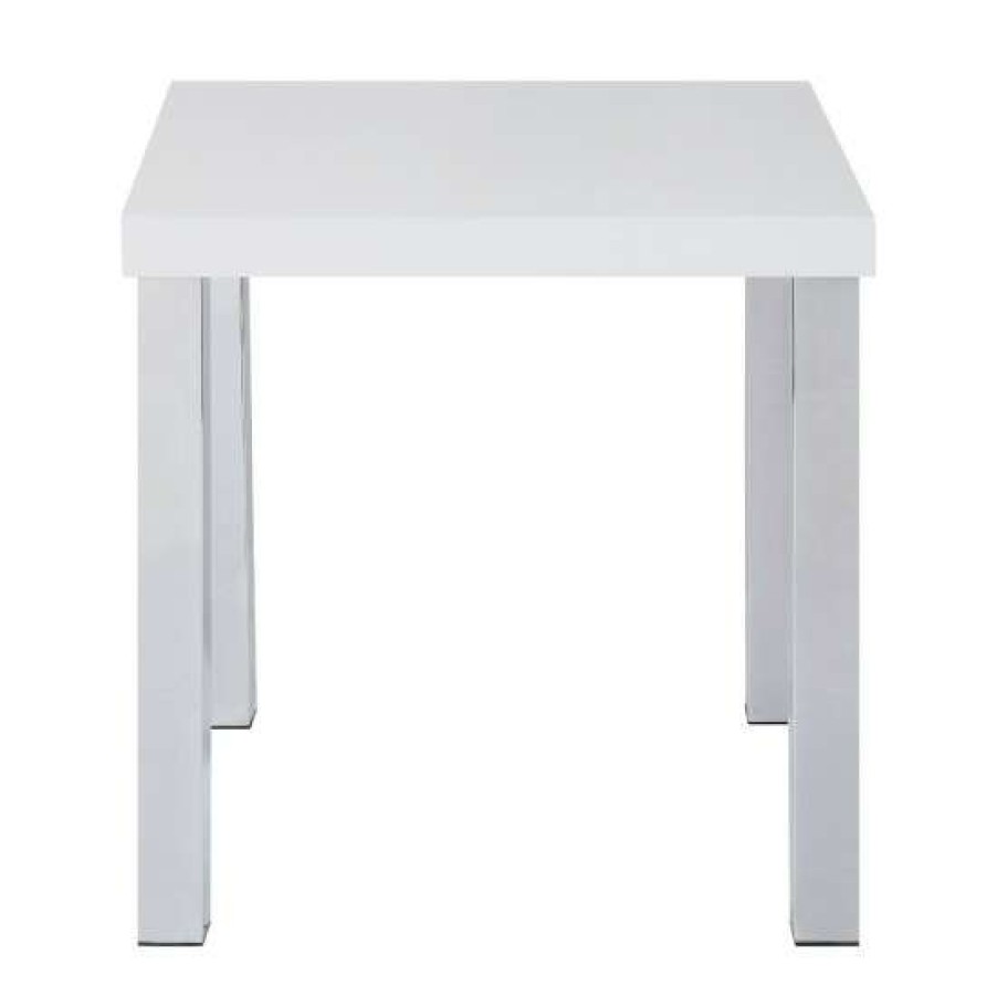 Furniture * | Cheap Simple Relax Square Wood End Table In High Gloss White And Chrome Finish