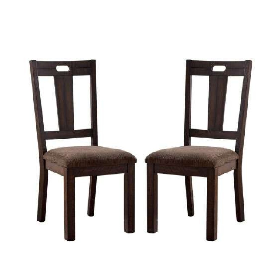 Furniture * | Brand New Simple Relax Set Of 2 Side Chair With Backrest In Walnut And Ash Brown