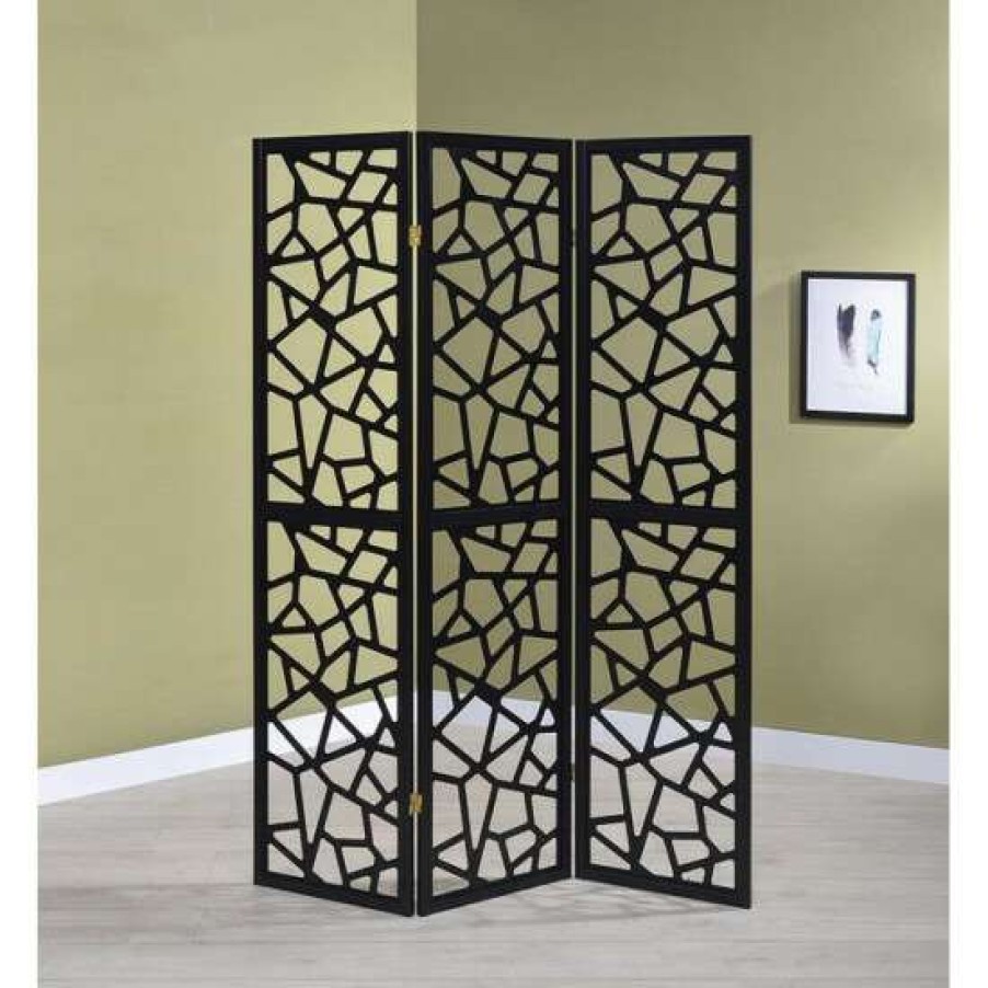 Home Decor * | Wholesale Simple Relax 3 Panel Intricate Mosaic Screen In Black