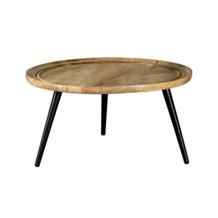 Furniture * | Hot Sale Simple Relax Round Wood Coffee Table With Metal Base In Black And Natural