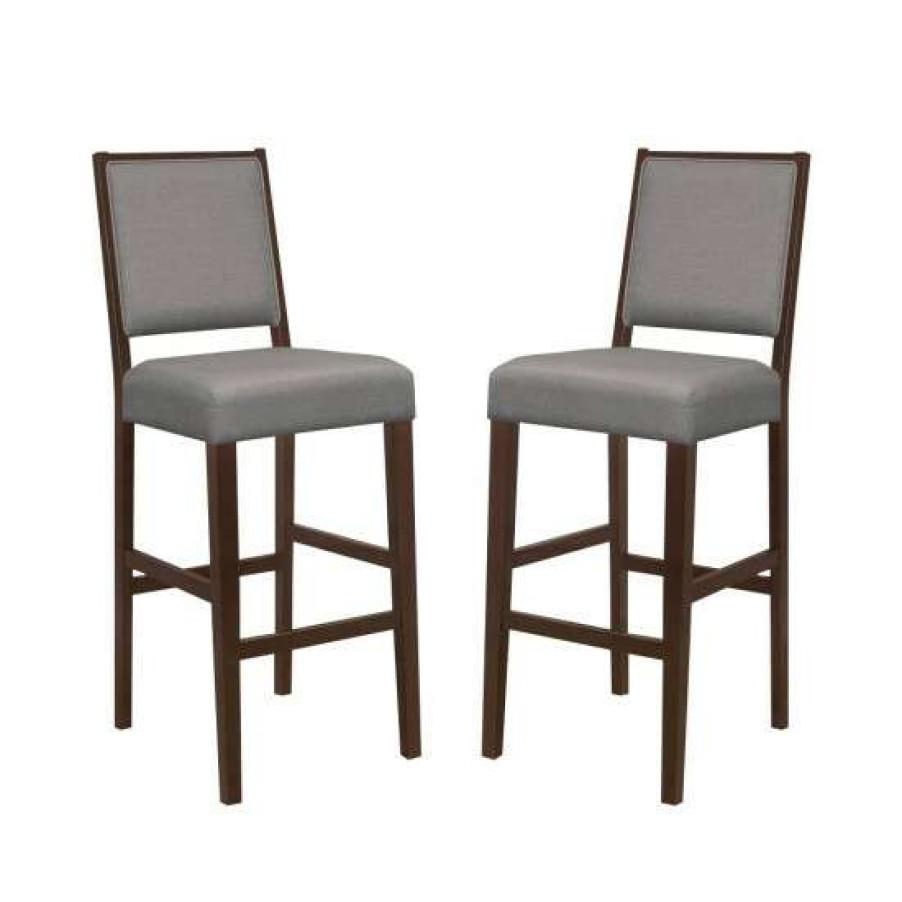 Furniture * | Best Pirce Simple Relax Set Of 2 Upholstered Wooden Bar Stool In Grey And Espresso