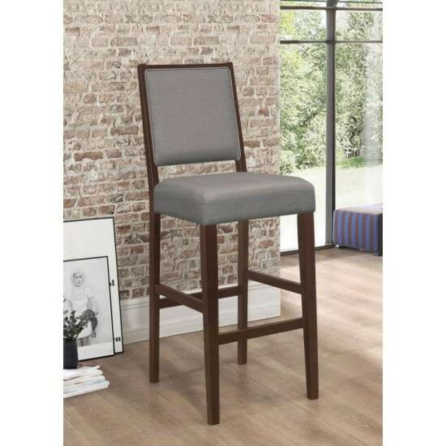 Furniture * | Best Pirce Simple Relax Set Of 2 Upholstered Wooden Bar Stool In Grey And Espresso