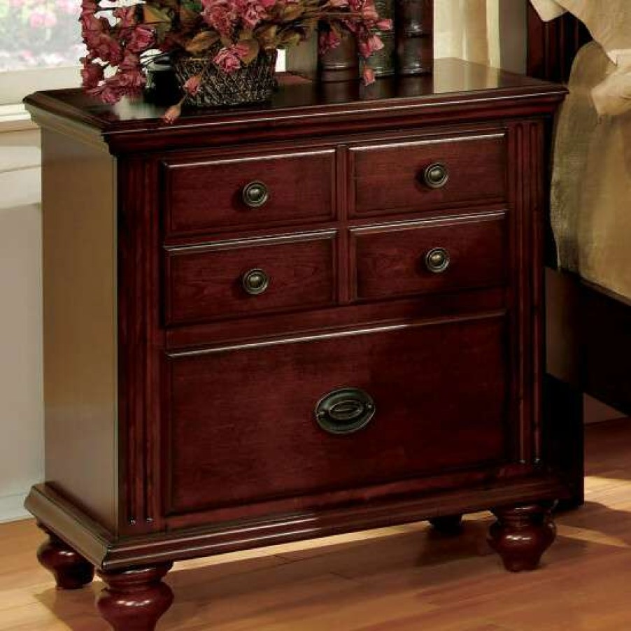 Furniture * | Wholesale Simple Relax Cherry Finish Traditional 2-Drawer Wooden Nightstand