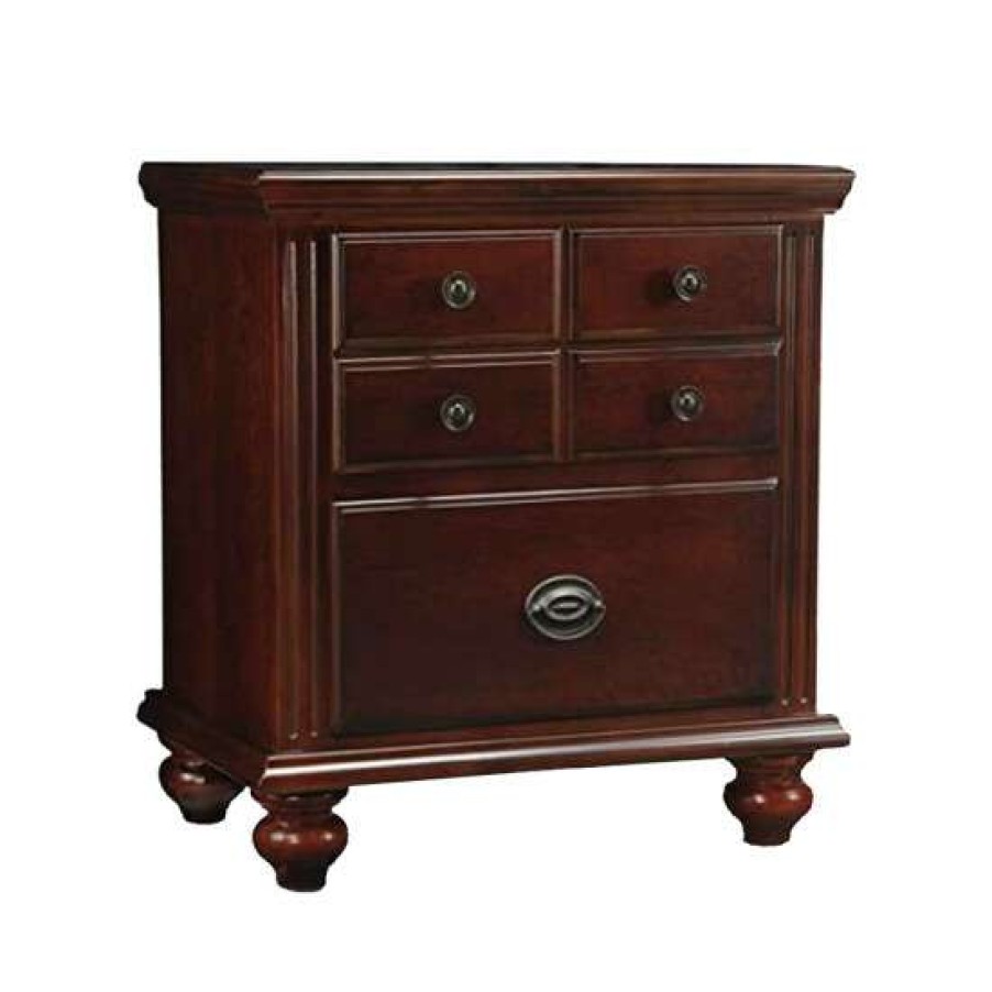 Furniture * | Wholesale Simple Relax Cherry Finish Traditional 2-Drawer Wooden Nightstand