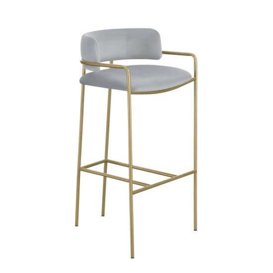 Furniture * | New Simple Relax Upholstered Low Back Bar Stool In Grey And Gold