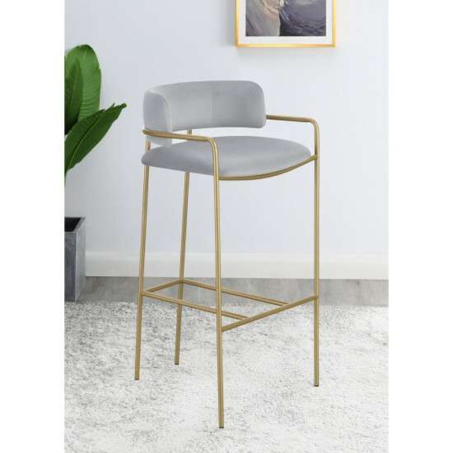 Furniture * | New Simple Relax Upholstered Low Back Bar Stool In Grey And Gold