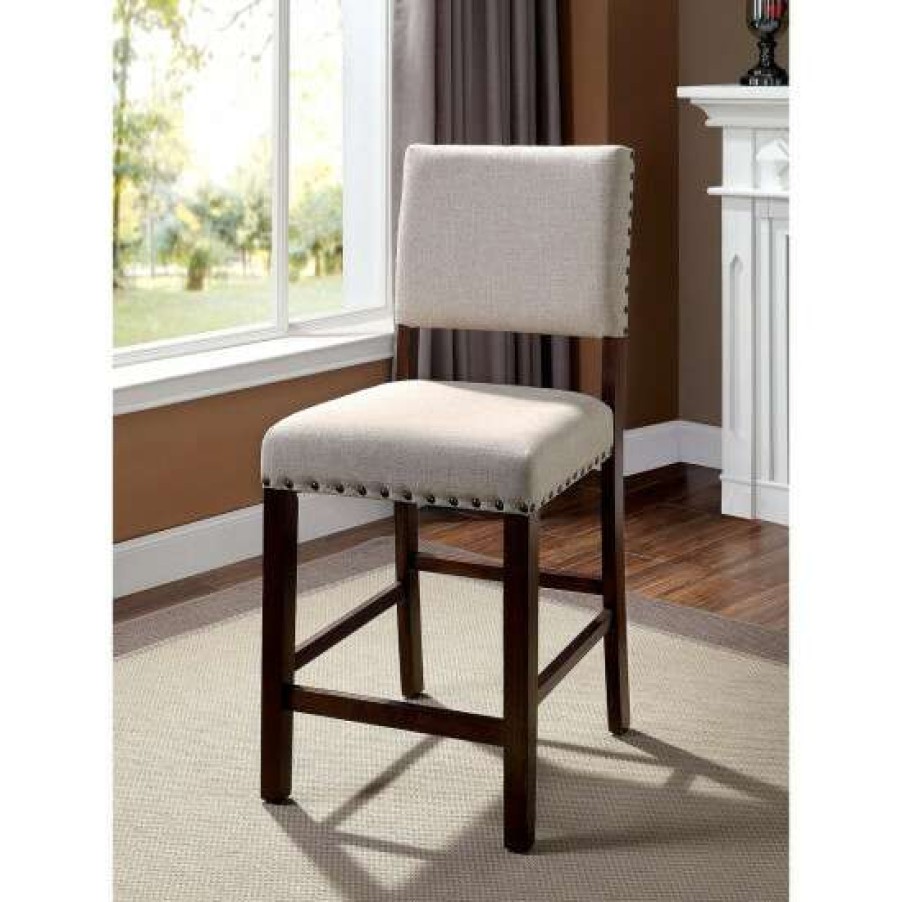 Furniture * | Best Sale Simple Relax Set Of 2 Brown Cherry And Ivory Dining Chair With Nailhead Trim