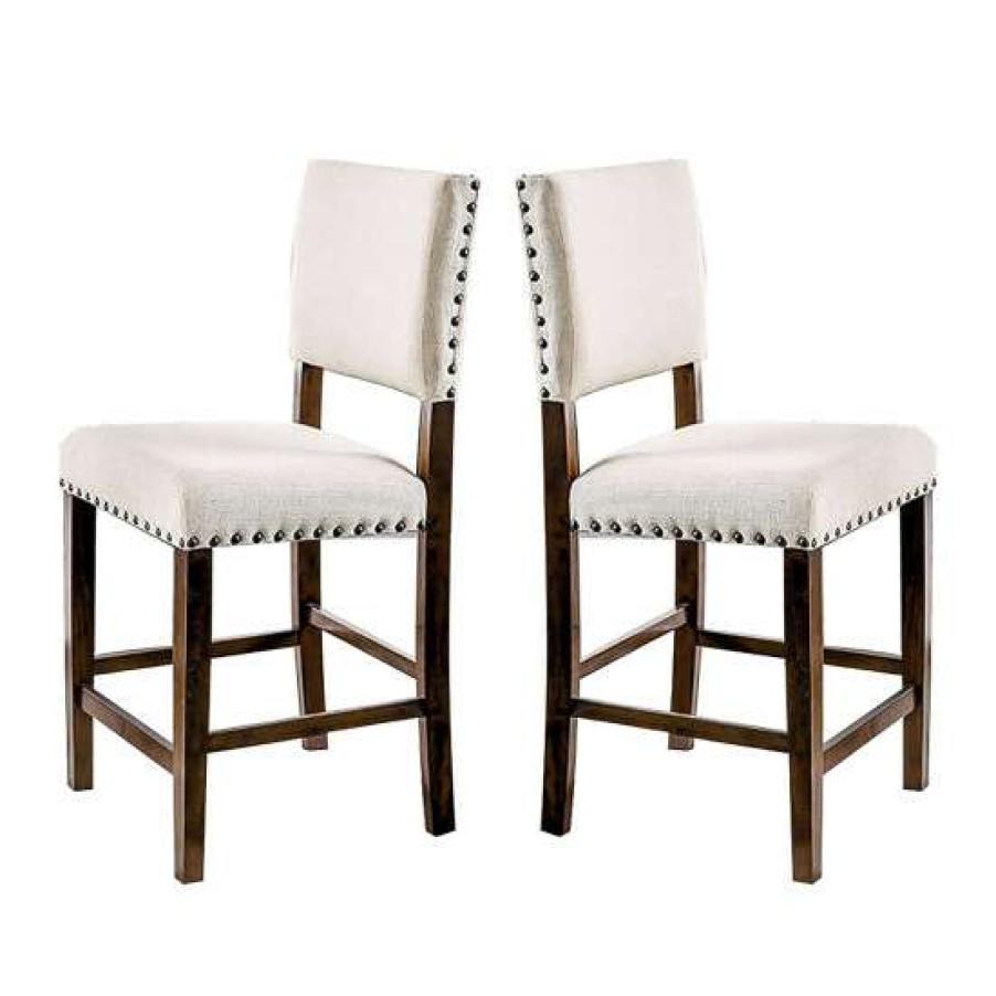 Furniture * | Best Sale Simple Relax Set Of 2 Brown Cherry And Ivory Dining Chair With Nailhead Trim