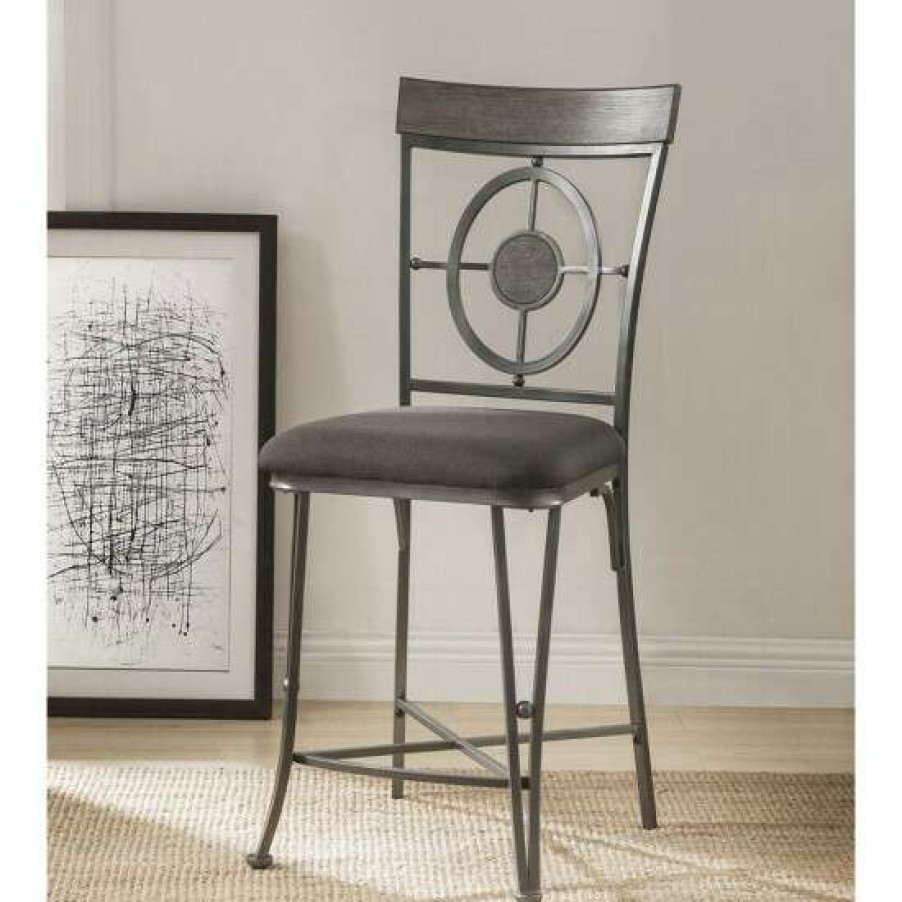 Furniture * | Best Deal Simple Relax Set Of 2 Fabric Counter Height Chair In Gunmetal Finish