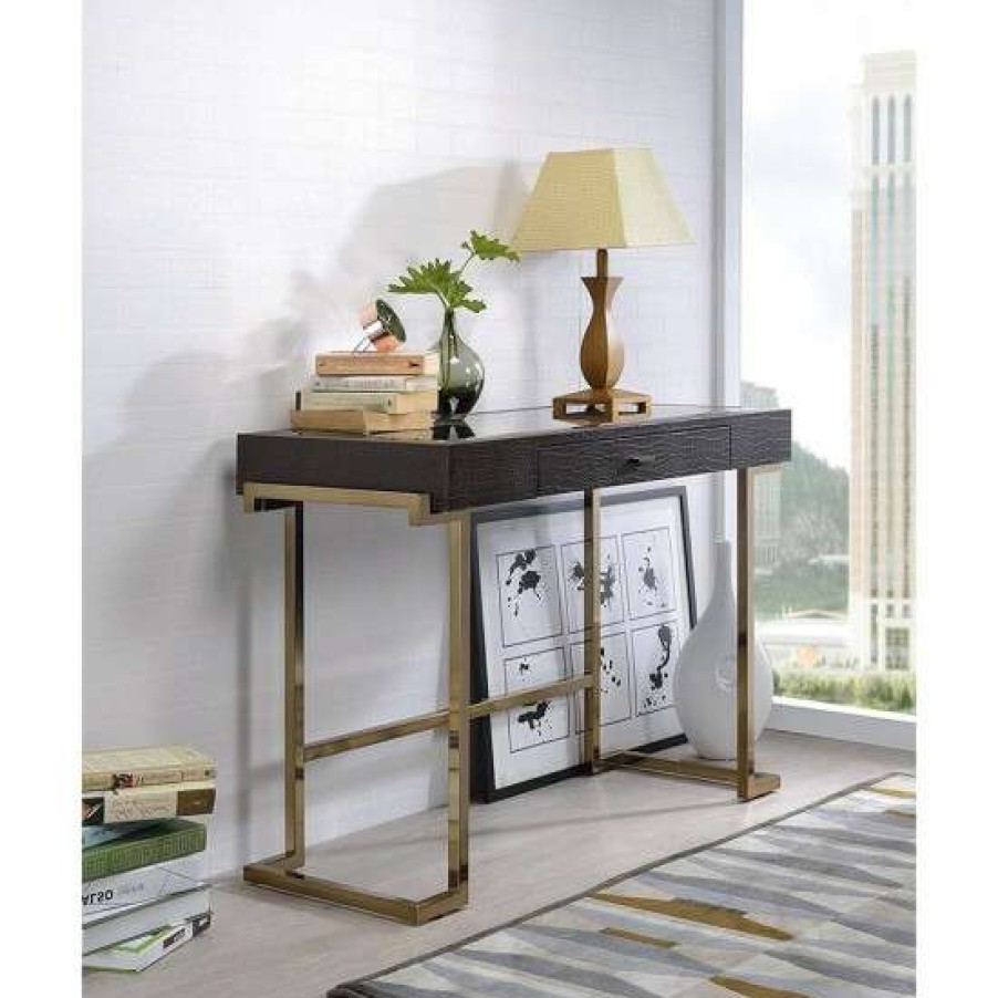 Furniture * | Brand New Simple Relax Storage Desk With 1 Drawer In Espresso Pu & Champagne