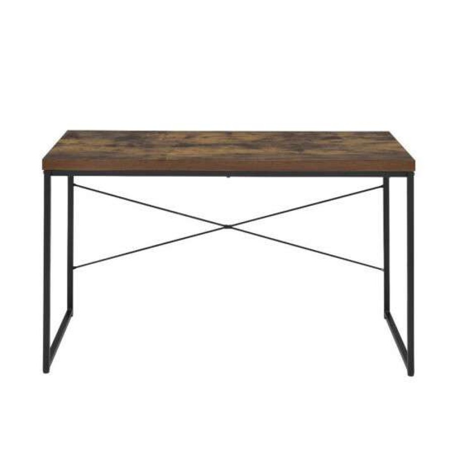 Furniture * | New Simple Relax Wooden Desk With Metal Frame In Weathered Oak And Black