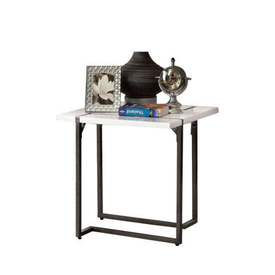 Furniture * | Wholesale Simple Relax Lacquer And Metal End Table In White And Gun Metal Finisih