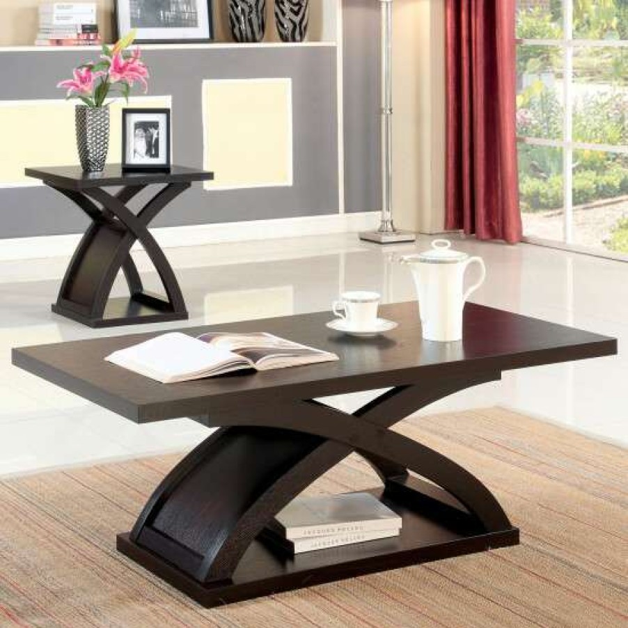 Furniture * | Discount Simple Relax Wooden Coffee Table With X-Cross Support In Espresso Finish