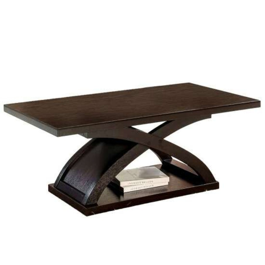 Furniture * | Discount Simple Relax Wooden Coffee Table With X-Cross Support In Espresso Finish