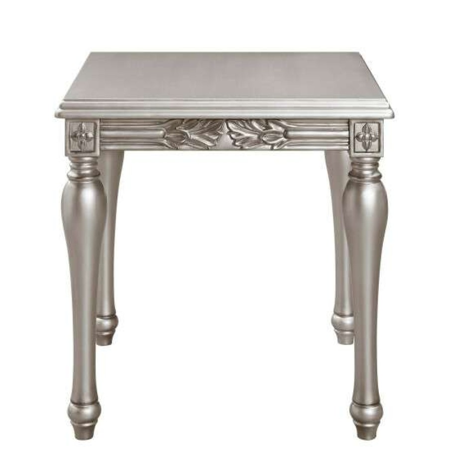 Furniture * | Discount Simple Relax Wood Square End Table With Turn Legs In Platinum