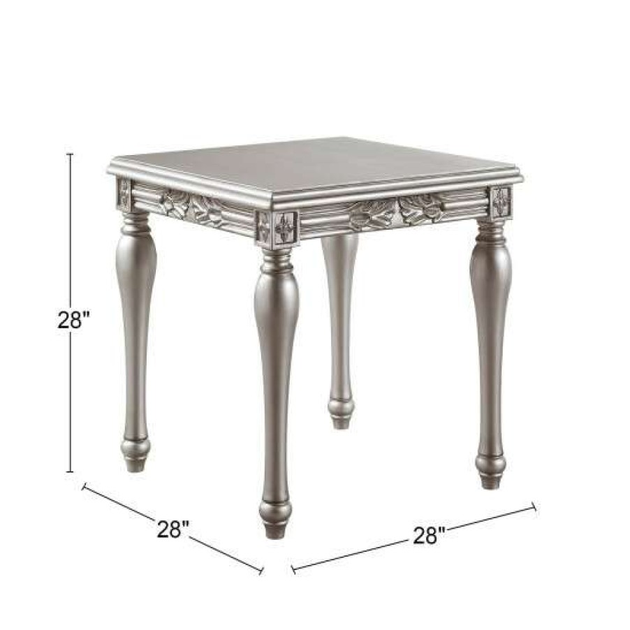 Furniture * | Discount Simple Relax Wood Square End Table With Turn Legs In Platinum