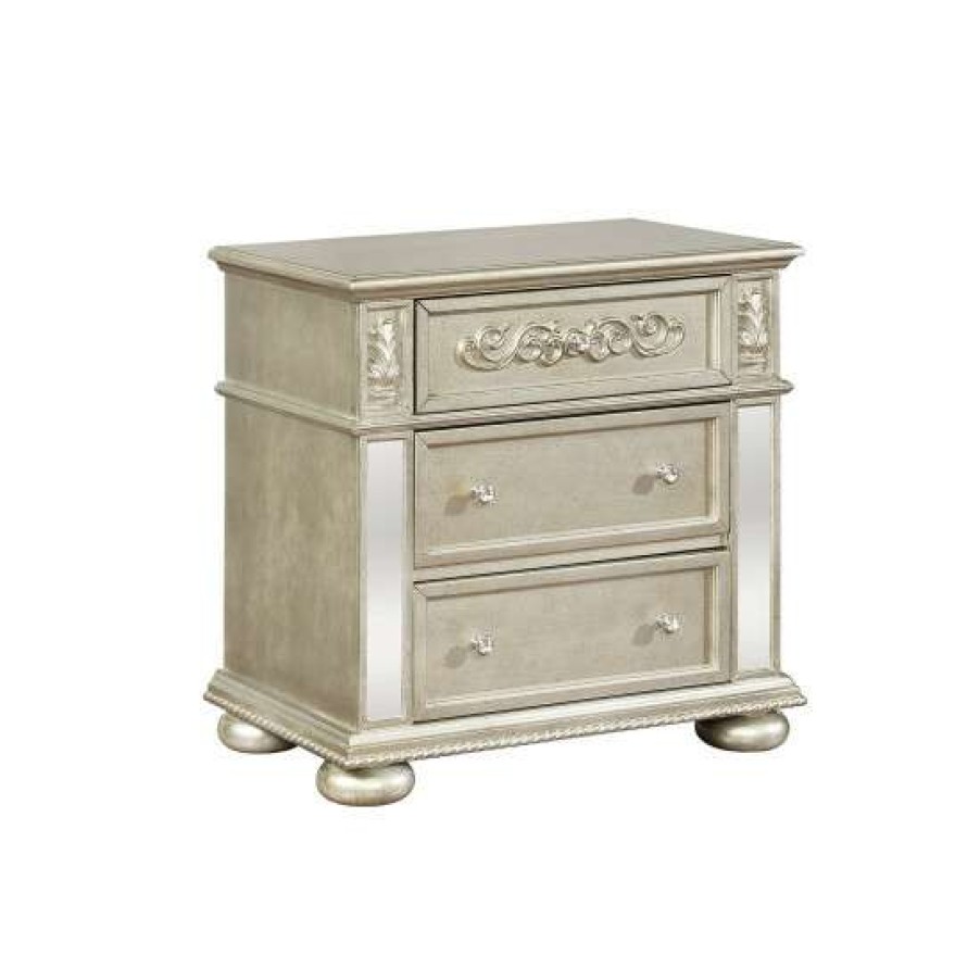 Furniture * | Cheap Simple Relax 3 Drawers Nightstand In Metallic Platinum And Black