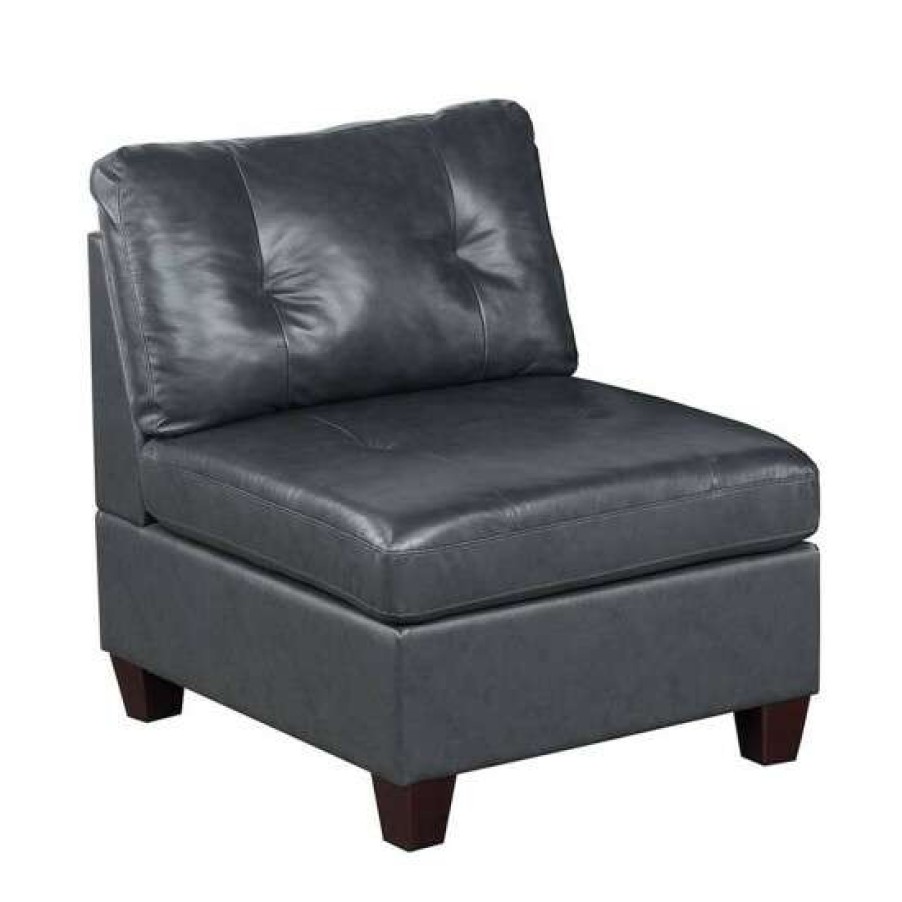 Furniture * | Outlet Simple Relax Genuine Leather Upholstered Modular Armless Chair With Tufting Design