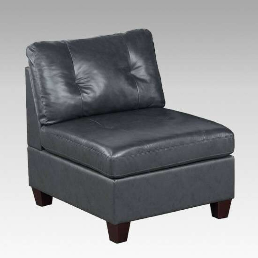 Furniture * | Outlet Simple Relax Genuine Leather Upholstered Modular Armless Chair With Tufting Design